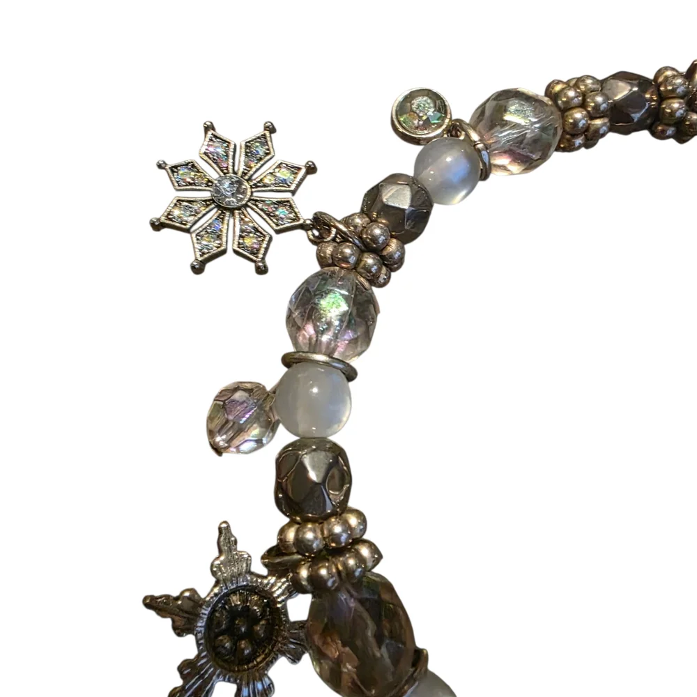 Silver Snowflake Charm Beaded Bracelet